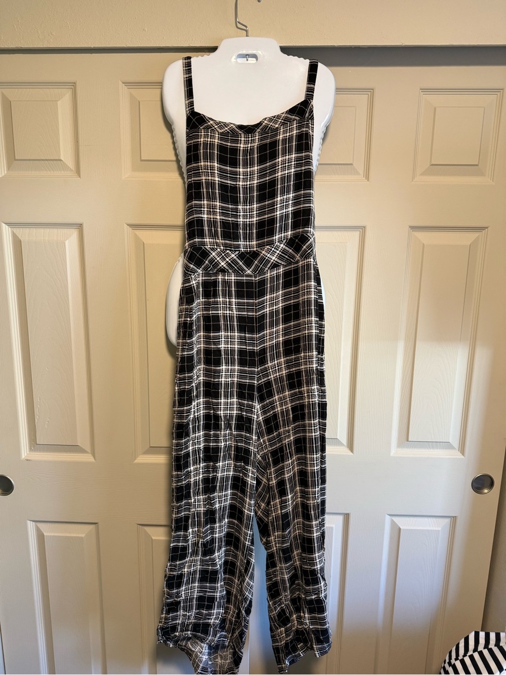 Women’s Black & White Plaid Jumpsuit - Wide Leg
